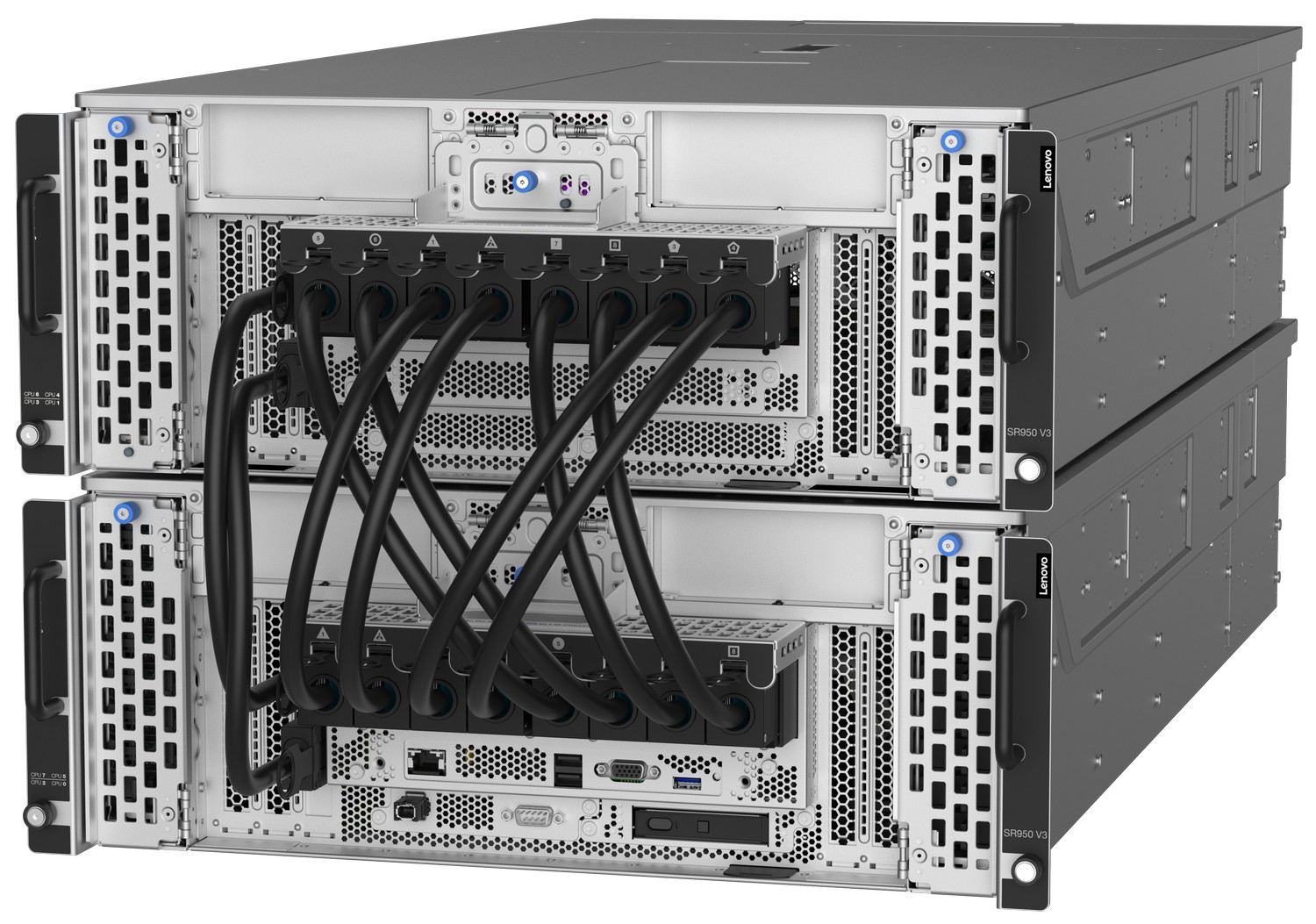 Lenovo ThinkSystem SR950 V3 rear view of linked chassis